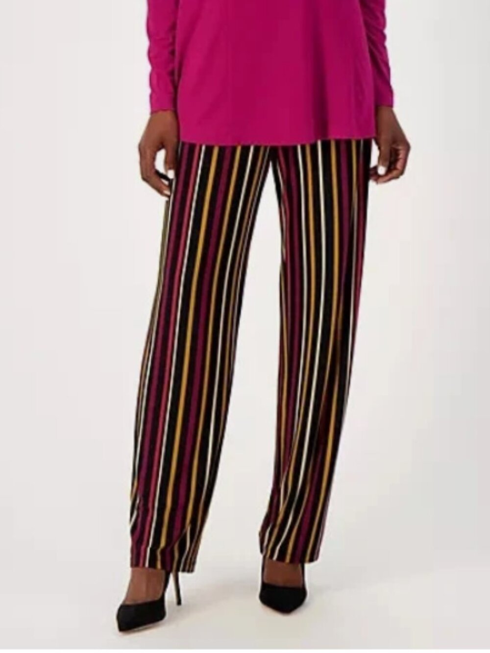 Susan Graver Prntd Liqd Knit Straight-Leg Pull-On Pants-Brgundy/Black-2X-A610544